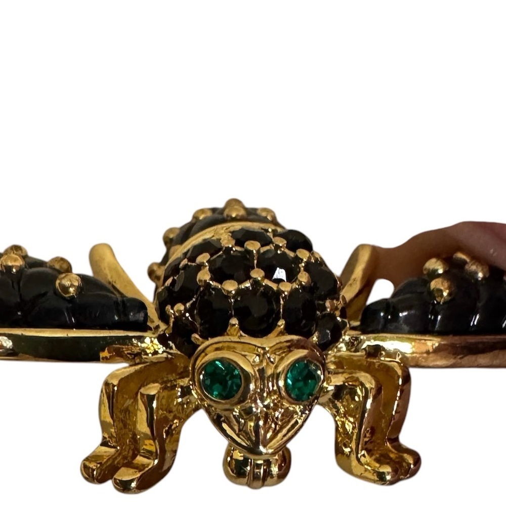 Joan Rivers Collection Gold Tone Black Green Bee Brooch Pin Crystal Pave Stones - Picture 5 of 13